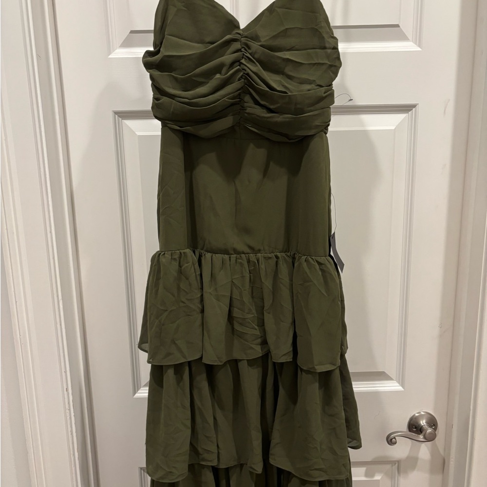 Lulu's Olive Green Ruffled Maxi Dress - Picture 2 of 7